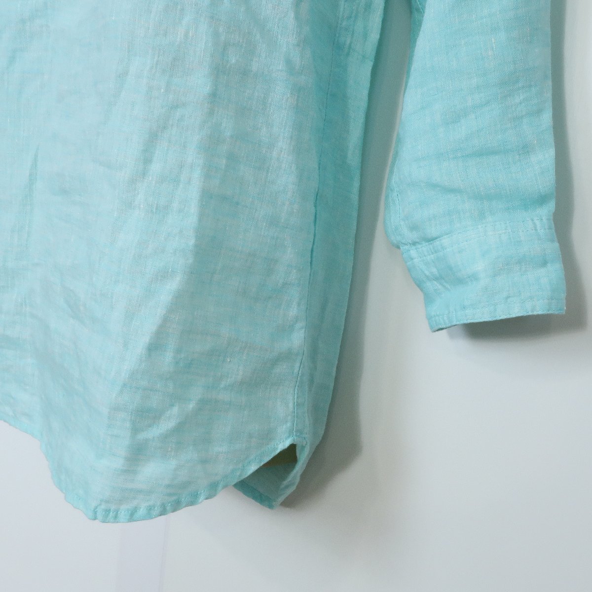 【美品】インディヴィ★シャツ 七分袖 サイズ36 麻100％！ ブルーグリーン系 z2134_画像4