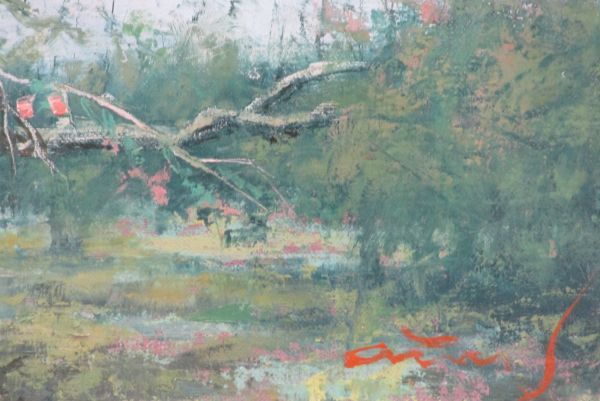 真作」 一枚の絵 女流画展賞作家 佐藤あつ子 「リンゴ畑」 油彩 4号