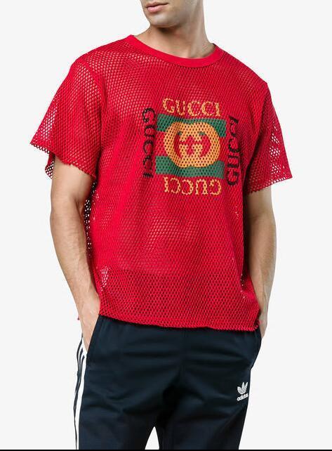 グッチ　GUCCI　インターロッキングG オールド　ロゴ　メッシュ　レイヤード　Tシャツ　赤　S 国内正規品