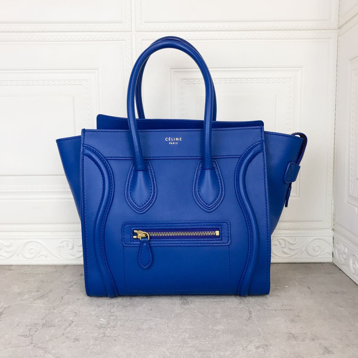 美品 正規品 セリーヌ ラゲージマイクロ トートバッグ ブルー CELINE