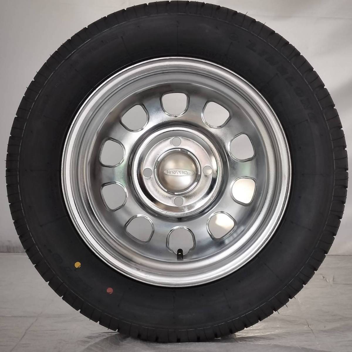 新品 デイトナ 13-4.5J＋40 4-100 クローム タイヤ付4本SET 165/65R13 ホワイトリボン バモス エブリイ NVAN (W2467-LL2)_画像5