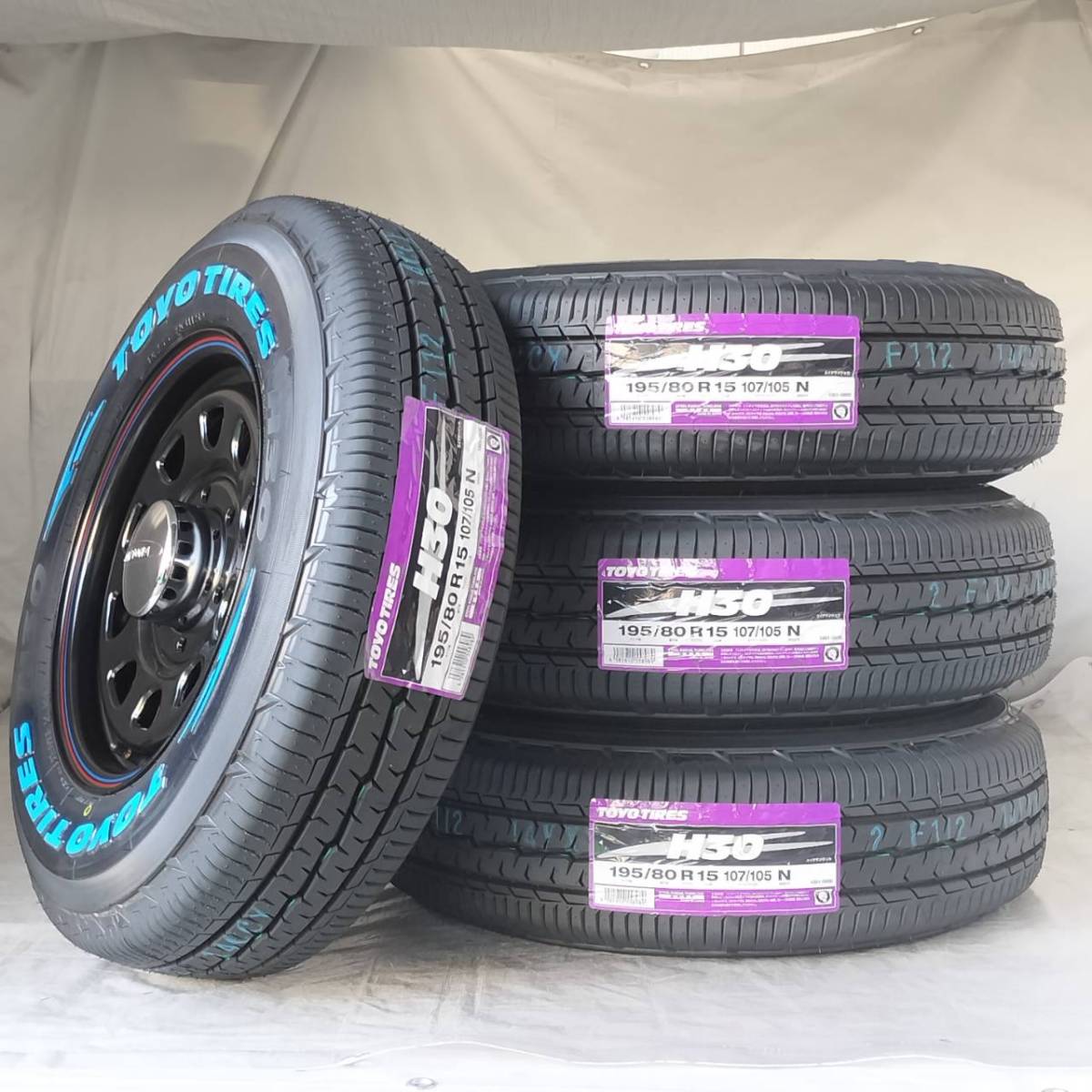 新品 デイトナ 15-6.5J＋40 6-139.7 ブラック タイヤ付4本SET 195/80R15 トーヨーH30 ハイエース200系 (W0019-0)_画像6