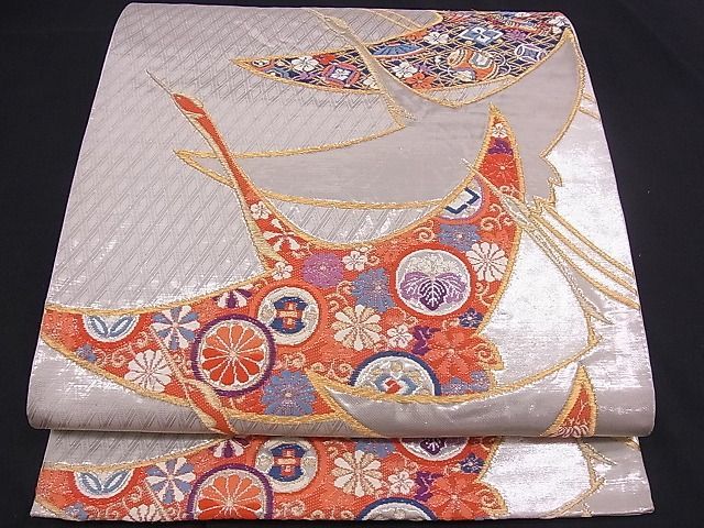 着物屋ほのか□六通柄袋帯 唐織 宝尽くし 飛鶴文 金銀糸 逸品 mz2822