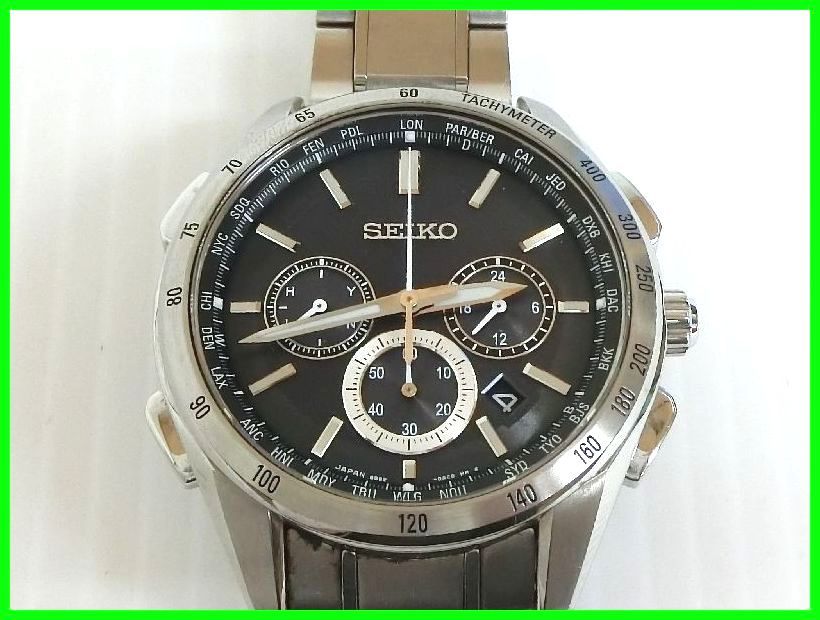 2304☆わ-790☆SEIKO セイコー ブライツ 8B92-0AB0 腕時計 電波ソーラー デイト ワールドタイム クロノグラフ タキメーター 中古 DY5W デミオ HIDバラスト No.1540
