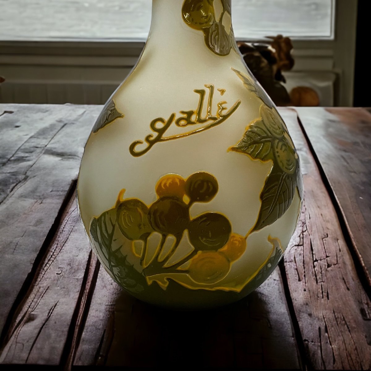 証明書付】高さ24㎝ エミールガレ 花瓶 カメオ彫 アンティーク 花器