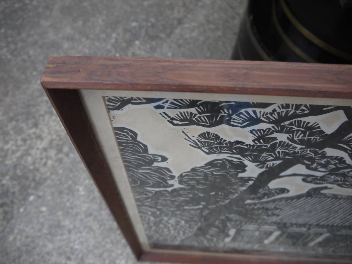 【TS30421】木版画 棟方末華/M.MUNAKATA お寺 風景「横74cmｘ縦54.5cm」_画像3