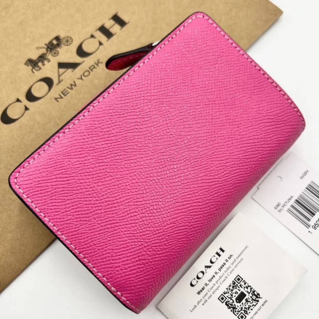 COACH【新品 未使用 希少色】コーチ MEDIUM CORNER ZIP WALLET 6390 二つ折り財布 ウォレット Lジップ 希少カラー  ピンク系 革 レザー