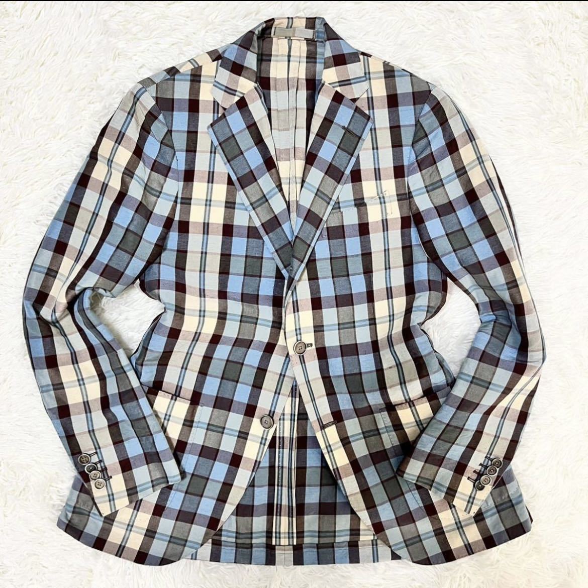 LARDINI 【極上リネン混 春夏 美品】テーラードジャケット 44 S位 茶