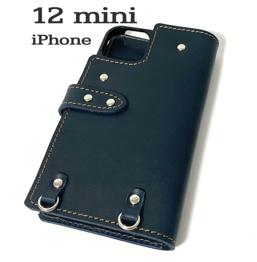  notebook type case iPhone 12 mini for hard cover leather smartphone smartphone case mobile smartphone holder leather original leather navy 