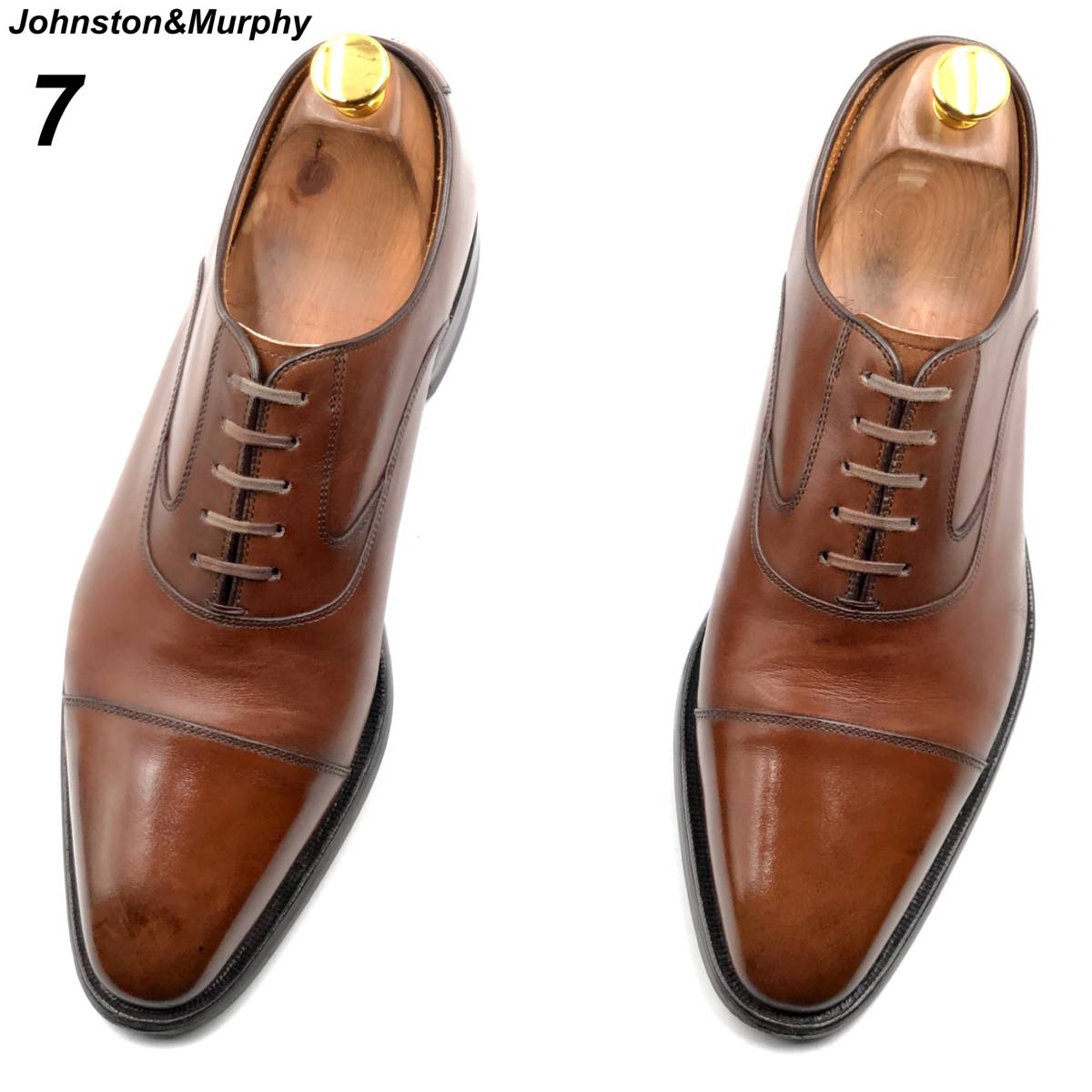 即決 Johnston&Murphy ジョンストン&マーフィー 25cm 7 メンズ レザーシューズ ストレートチップ 茶 ブラウン 革靴 皮靴 ビジネスシューズ
