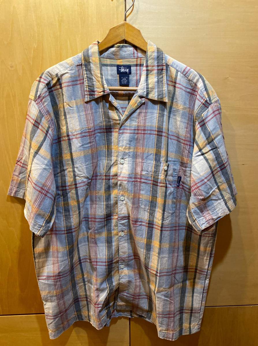 OLD stussy インド製 コットンシャツ チェック ステューシー 古着 オープンカラー 開襟