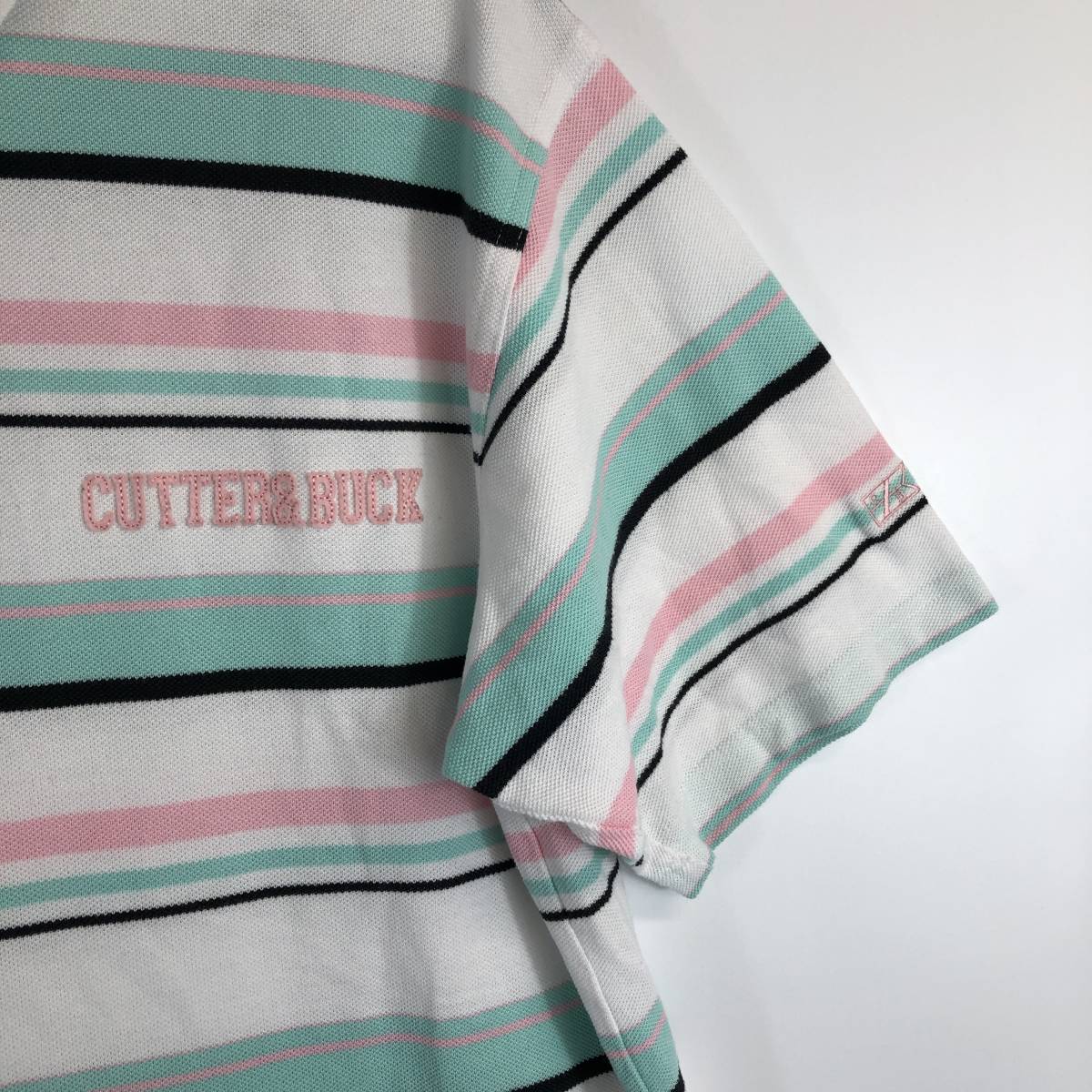 CUTTER＆BUCK カッターアンドバック 半袖ゴルフポロシャツ ボーダー デサント コットンポリ Lサイズ