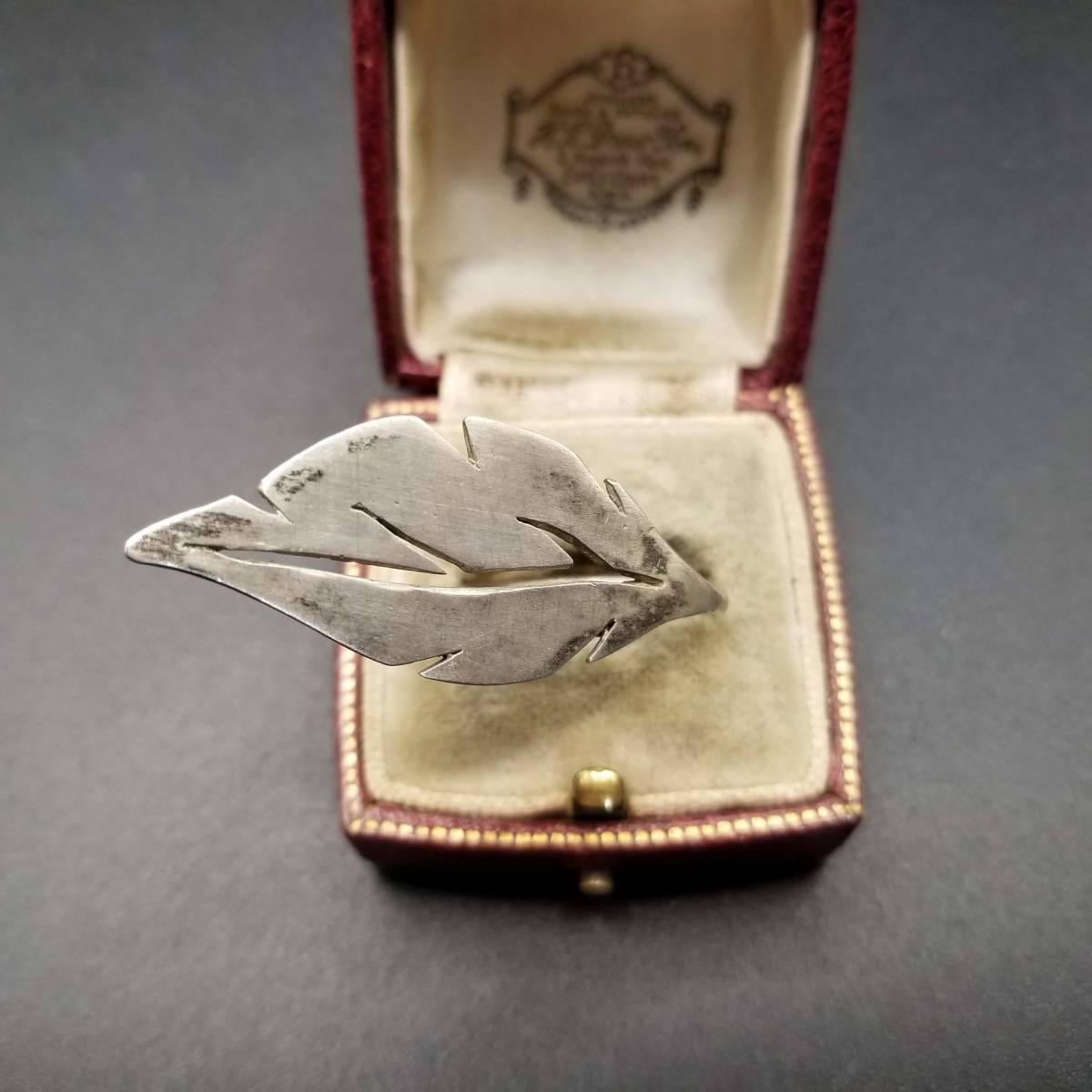  leaf leaf motif big Silhouette Vintage silver ring a-ru deco ring Showa Retro accessory jewelry import YAW④3