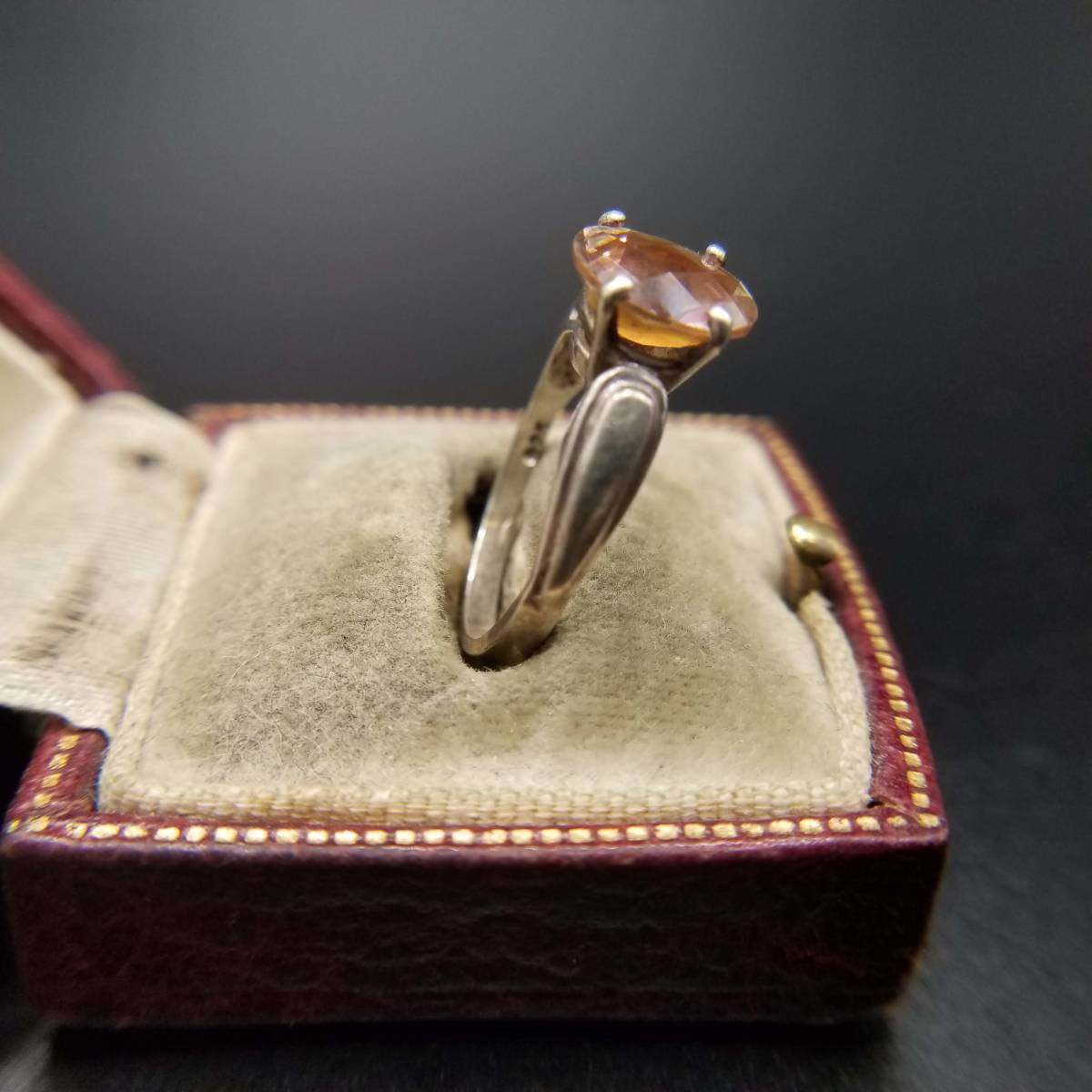  orange ellipse Stone sleigh tail 925 Vintage silver ring a-ru deco ring Showa Retro accessory jewelry import YAW④39