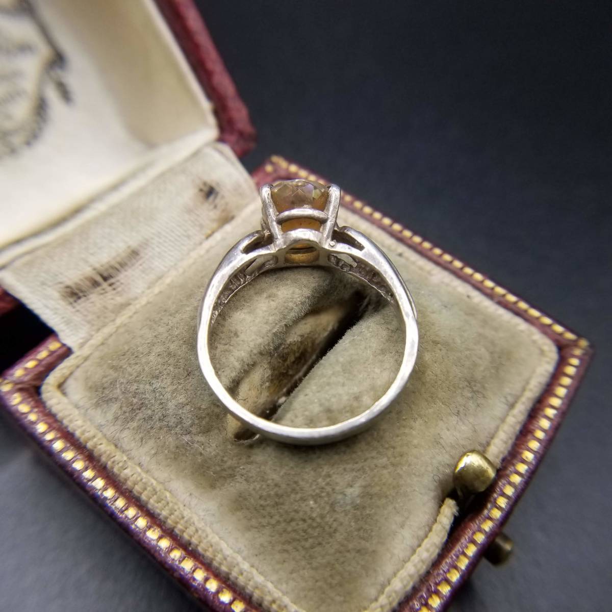  orange ellipse Stone sleigh tail 925 Vintage silver ring a-ru deco ring Showa Retro accessory jewelry import YAW④39