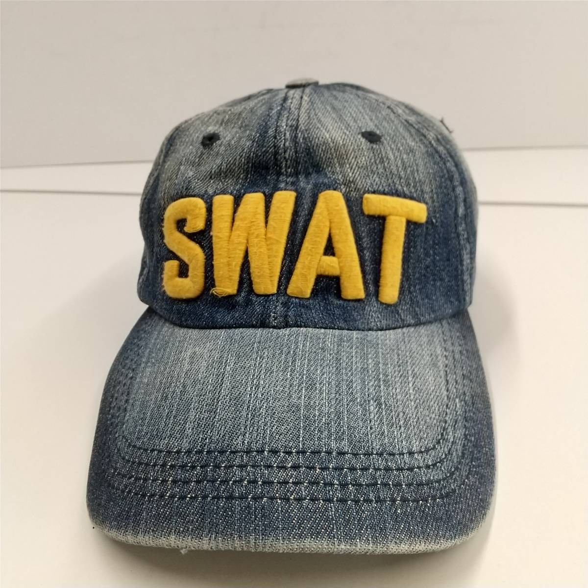 【S5】SWAT INTERCREW デニムキャップ インディゴブルー ベースボール 6パネル 野球帽 ツバ付き 帽子 ハット 古着 輸入【23 0407】_画像4
