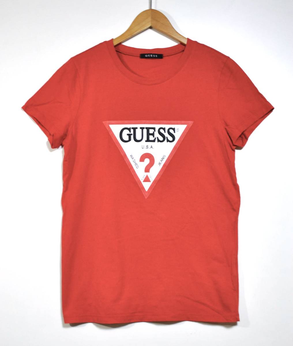  быстрое решение [GUESS] Guess короткий рукав Logo футболка красный дамский XL б/у одежда хорошая вещь 