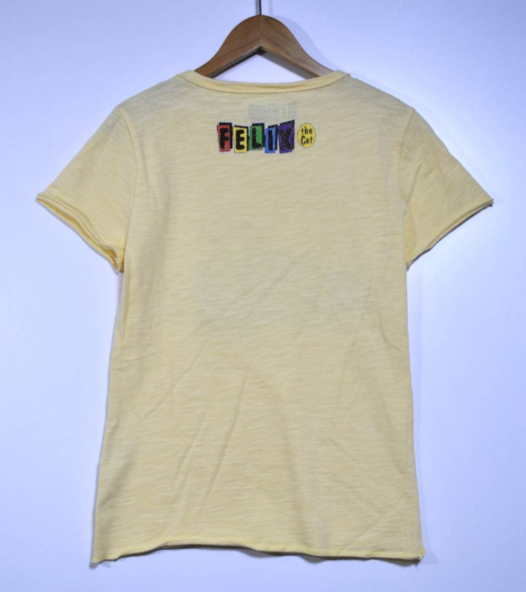 即決【FELIX】フィリックス 半袖 ひび割れTシャツ 黄 レディス L 古着良品_画像2