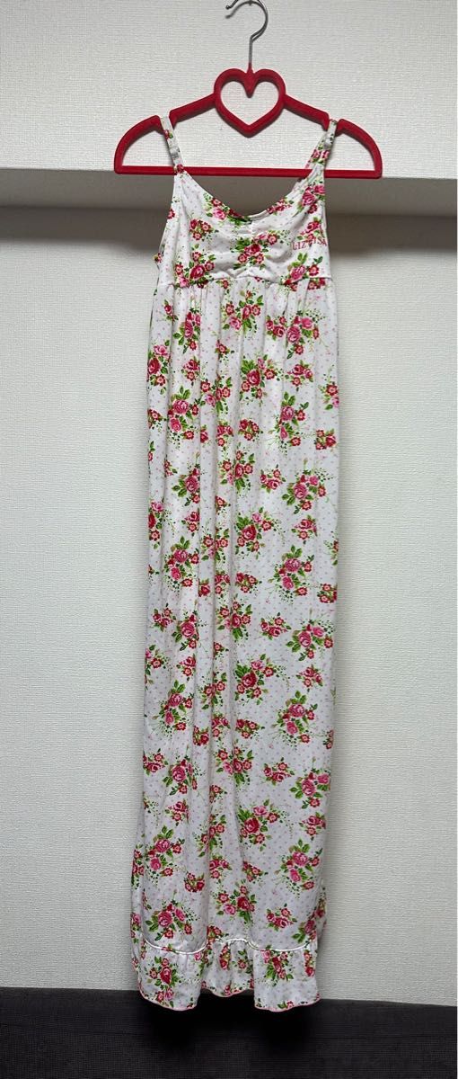 2回着用リズリサセットアップ水着&ロンパース&マキシロングワンピース3点セット140白花柄【超豪華レア】 親子姉妹お揃い色違い有り