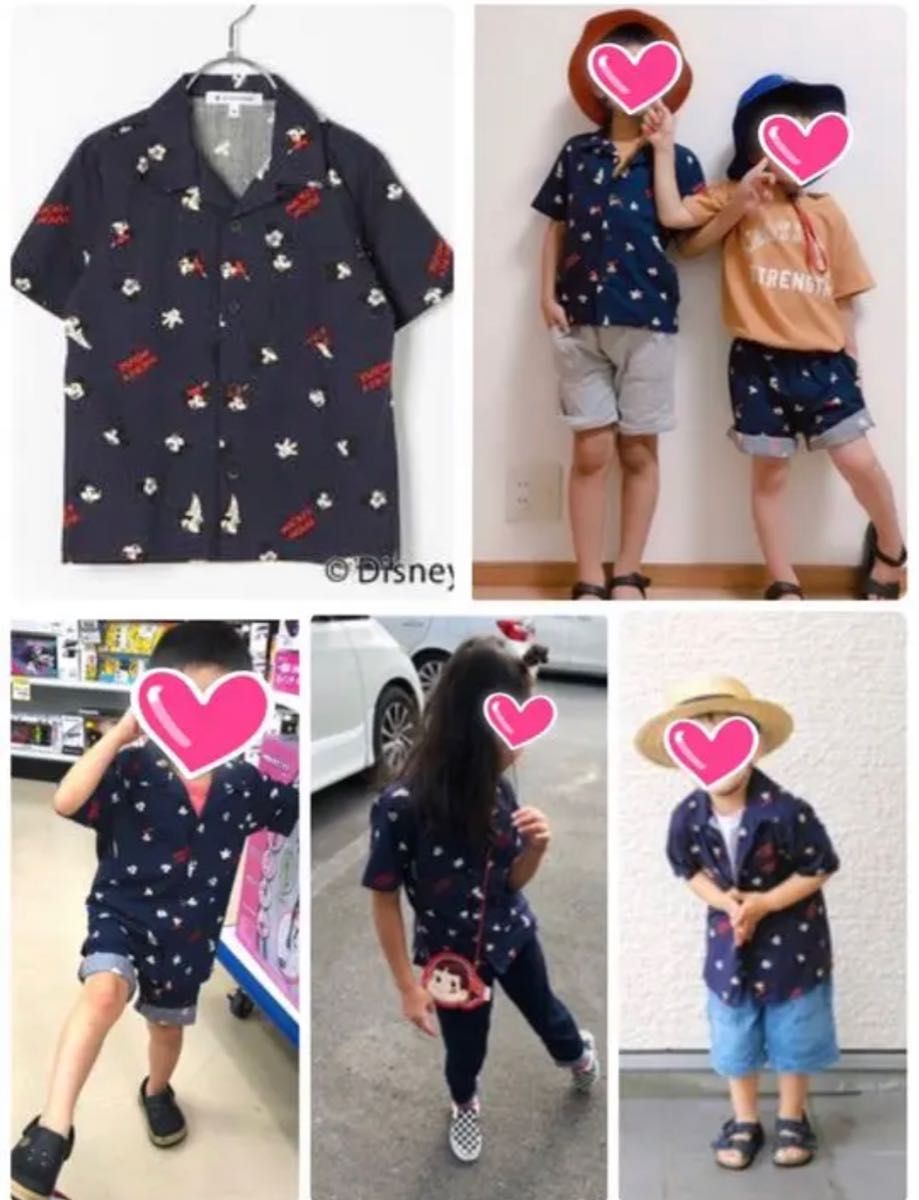 新品グローバルワーク×ディズニーコラボ　ミッキー総柄アロハシャツ&パンツセットアップ　100~110 男女人気 浴衣甚平夏祭り