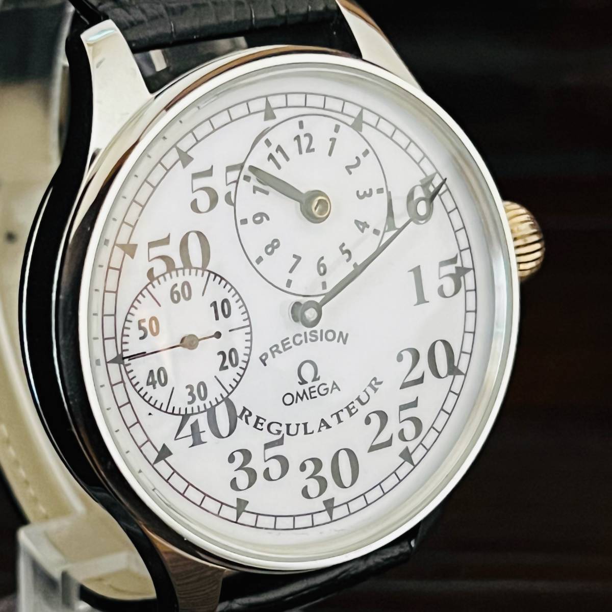 ☆オメガ OMEGA レギュレーター 動作良好 白文字盤 スケルトン 49mm 裏