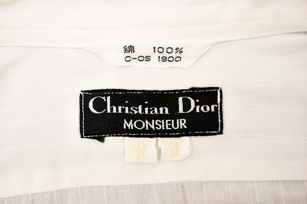 Y-5581* free shipping * beautiful goods *Christian Dior MONSIEUR Christian Dior * regular goods white shadow stripe long sleeve dress shirt M-L
