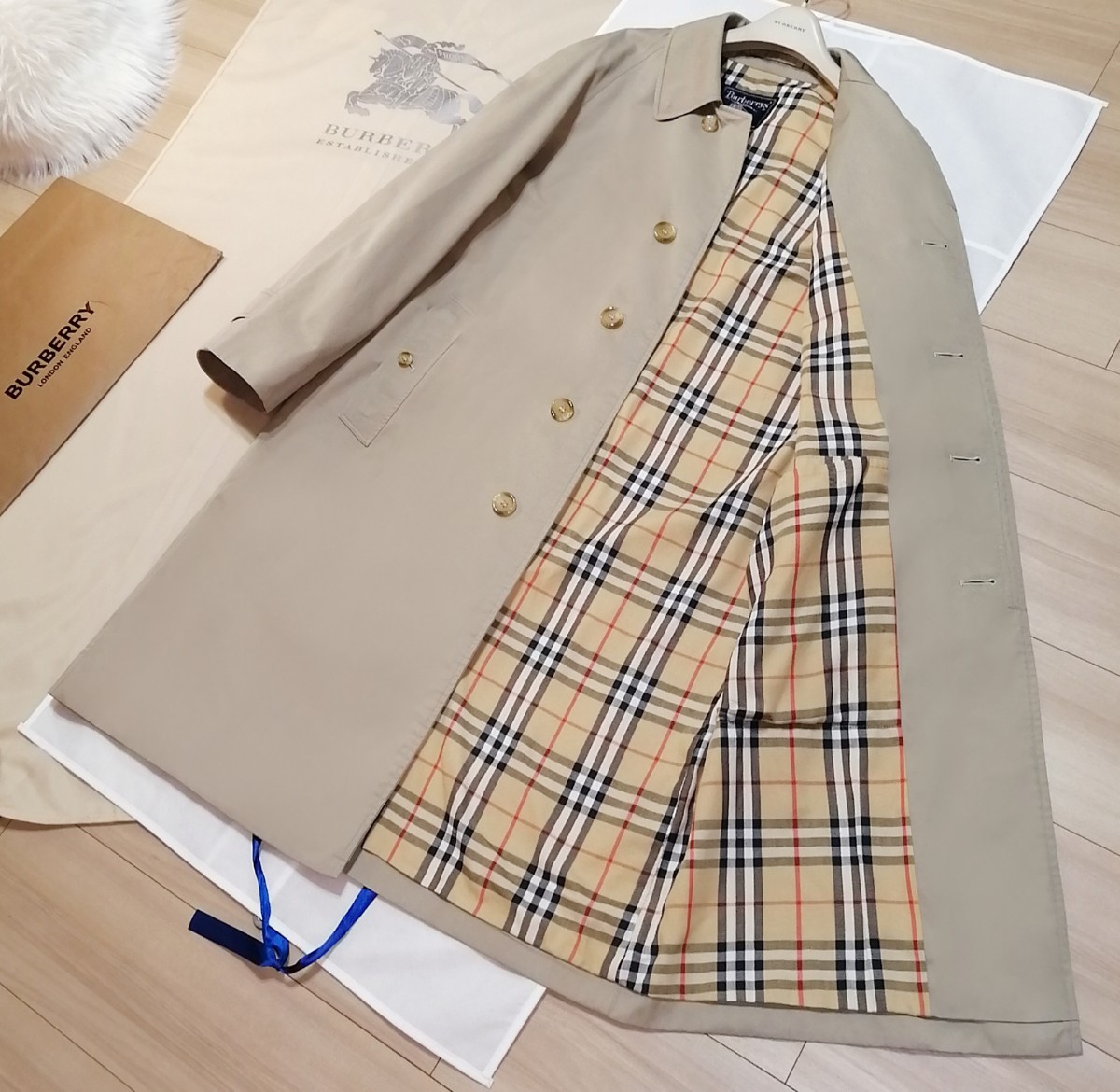 本物上質美品●ステンカラーコート バーバリー ノバチェック Burberrys ロング 比翼仕立て BURBERRY　英国製 バーバリーロンドン　 梅雨対策