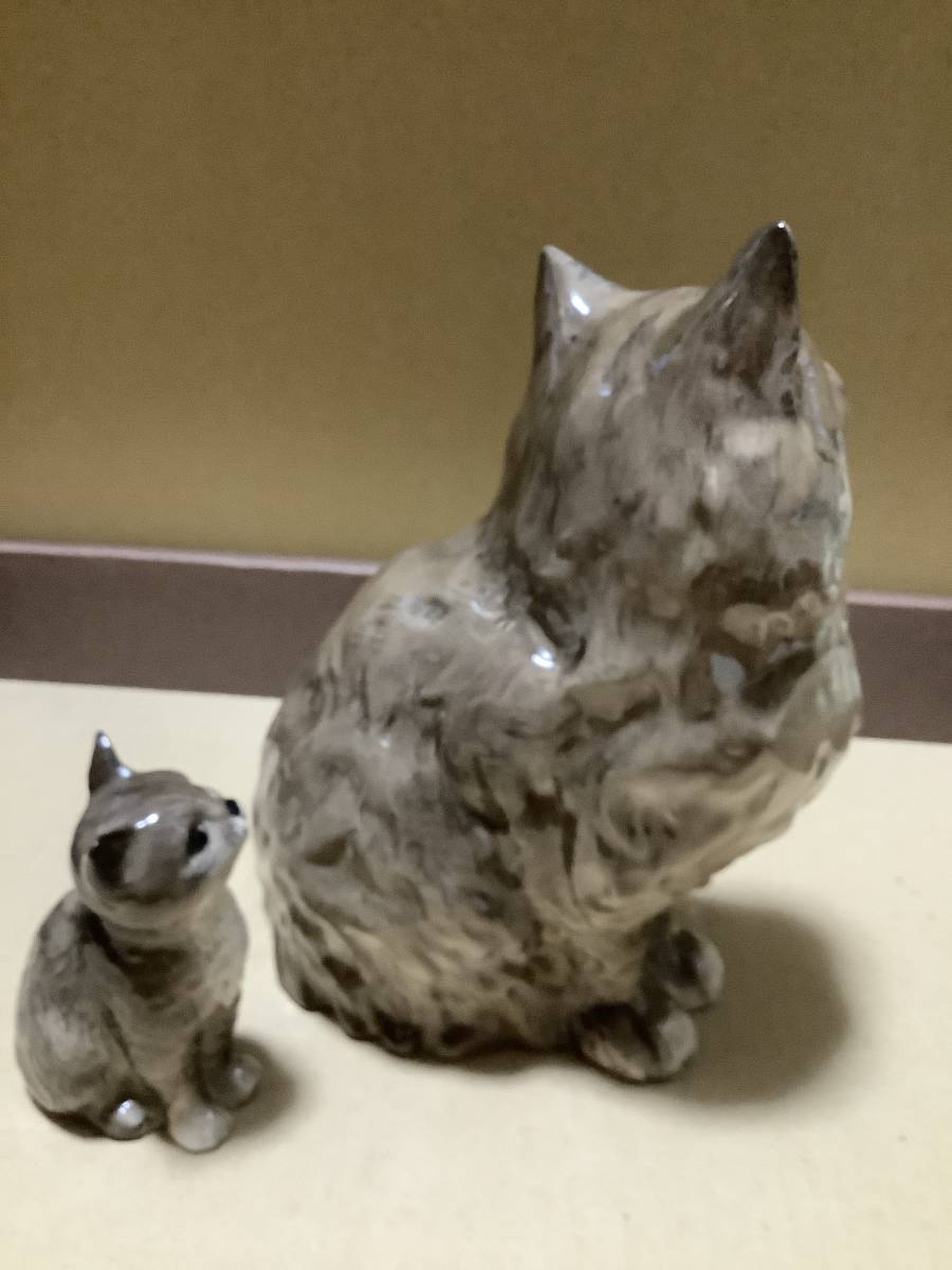 ペルシャ？ 親子 2点 ベスウィック 猫 子猫 フィギュリン 21cm