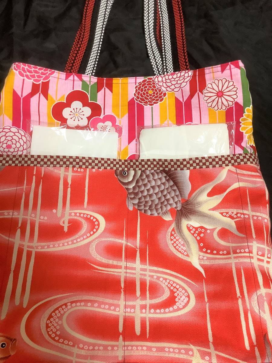  hand made 10 number oks&do Be tote bag peace pattern sake shop apron cord red red cord / goldfish peace style eko-bag Japanese style 