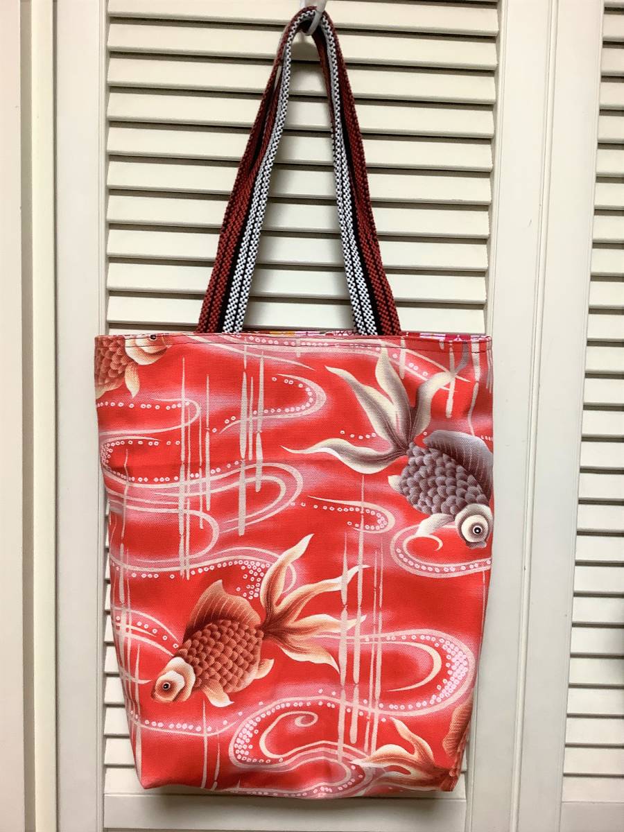  hand made 10 number oks&do Be tote bag peace pattern sake shop apron cord red red cord / goldfish peace style eko-bag Japanese style 