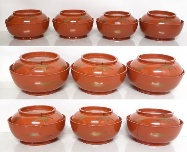 限定品】 美品 茶道具 木製朱塗 金彩蒔絵 小丸皿 菓子皿 十客揃