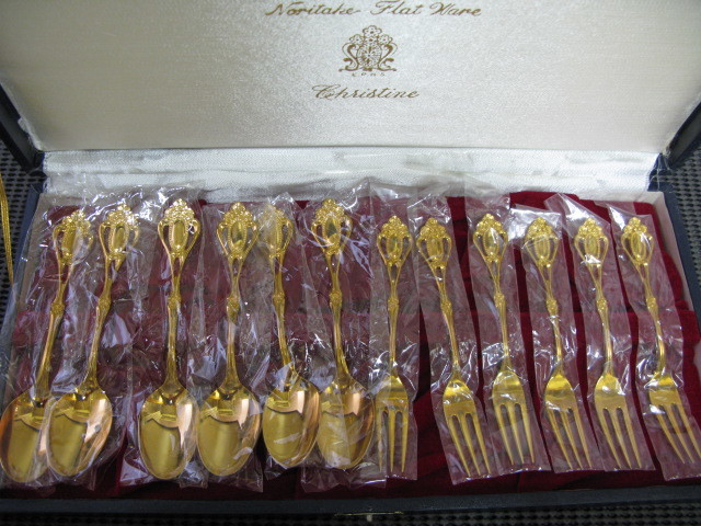  Noritake /Noritake* gold finishing spoon * Fork 12 pcs set *E.P.N.S* unused storage goods 