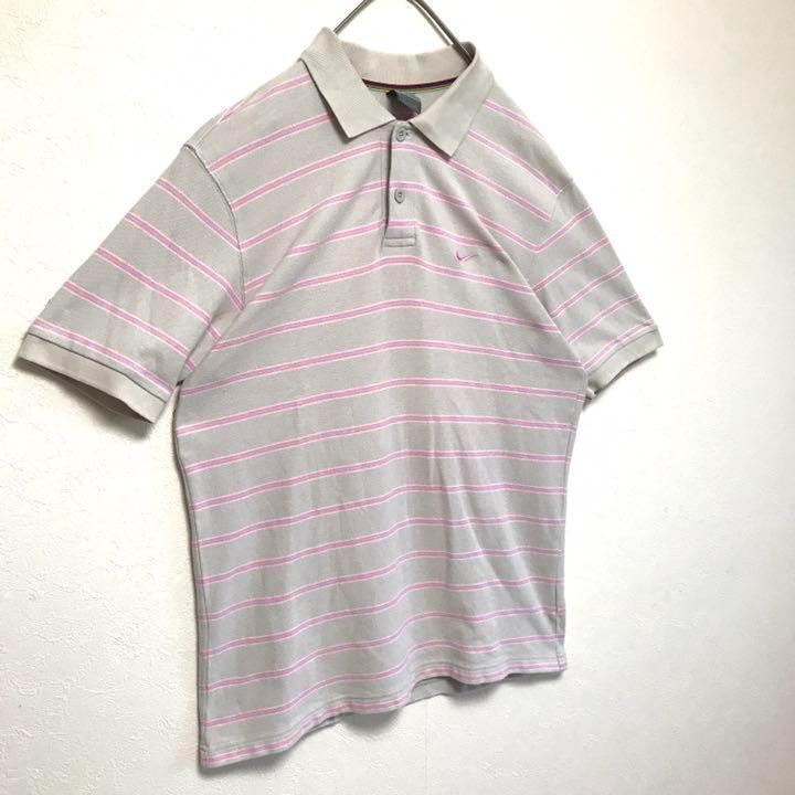 90s NIKE ナイキ ボーダー ピンク ポロシャツ ワンポイント 刺繍ロゴ_画像4