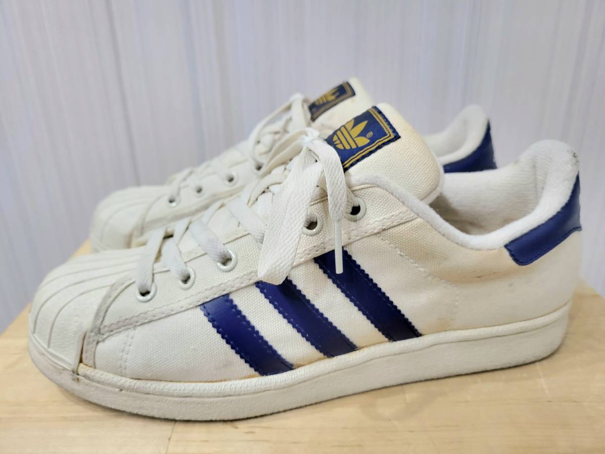 良好 96年製 ADIDAS SUPERSTAR2 canvas us8.5 26.5cm アディダス スーパースター2 オフホワイト ネイビー 90年代 90s ビンテージスニーカー