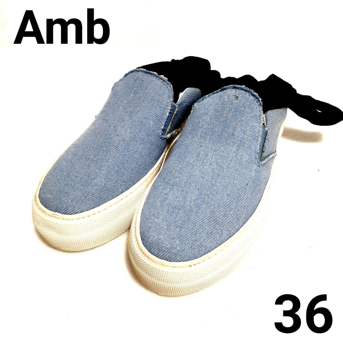 希少モデル☆新品 Amb エーエムビー 本革 デニム リボン スリップオン スニーカー 36