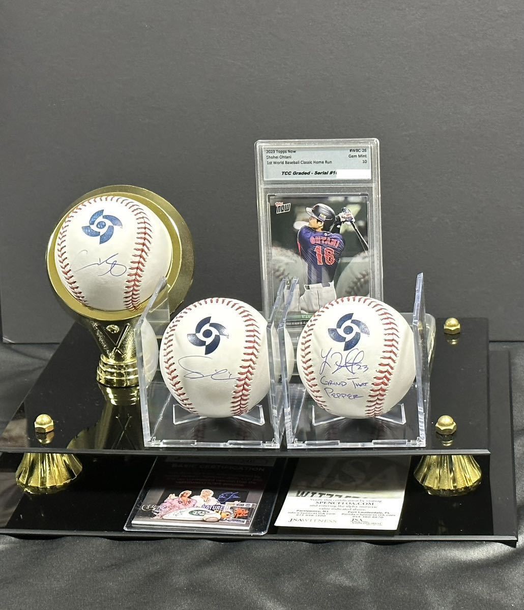大谷翔平、ダルビッシュ、ヌートバー3選手直筆サインWBCボール+大谷