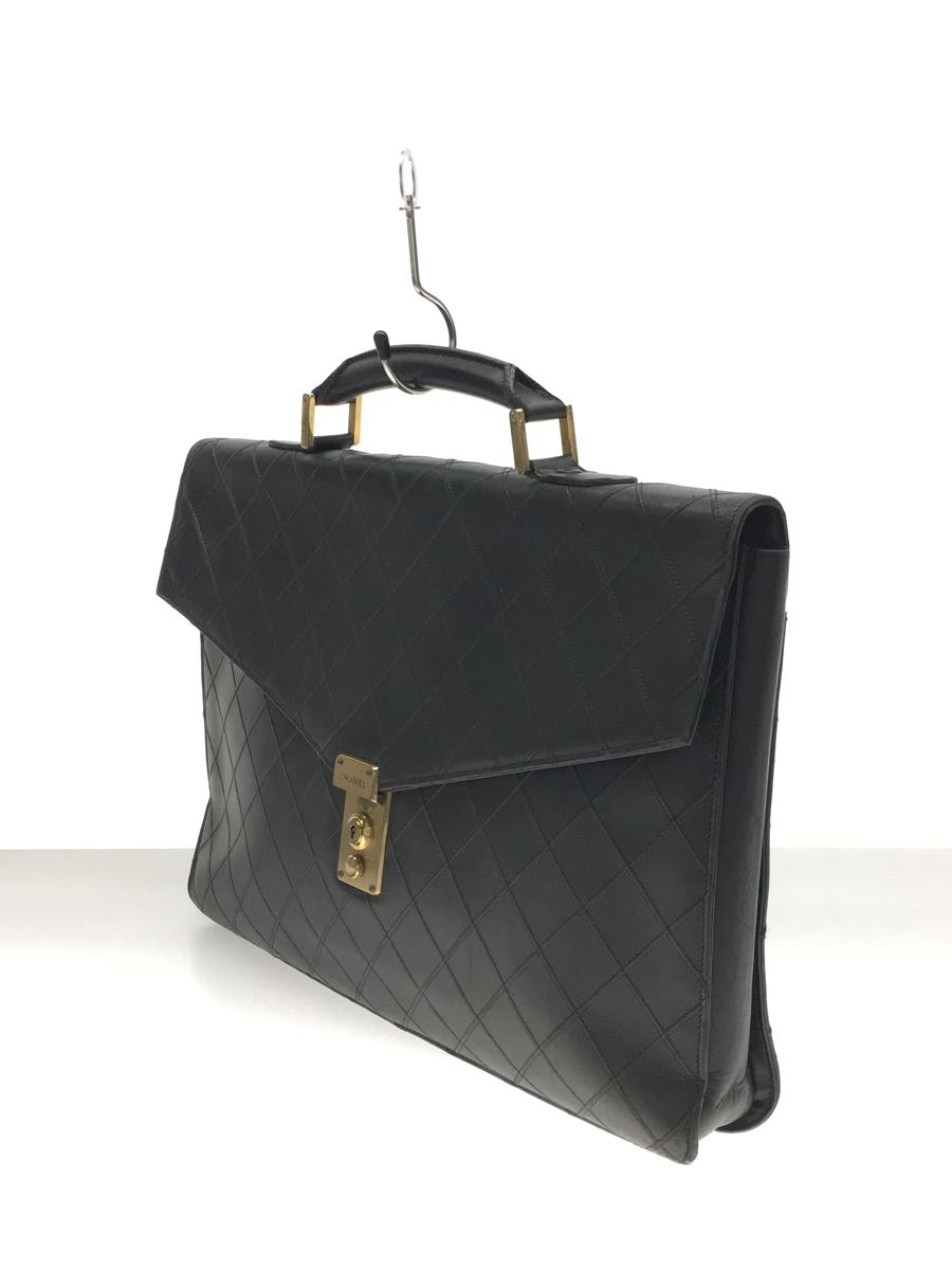 CHANEL◇マトラッセ/ブリーフケース/レザー/ブラック/角擦れ、型崩れ