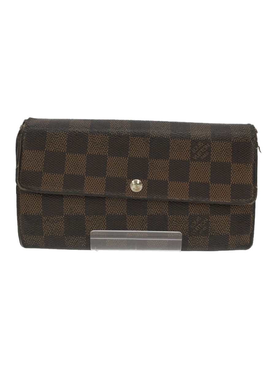 LOUIS VUITTON◆ポルト・フォイユ・サラ_ダミエ・エベヌ_BRW/PVC/BRW/メンズ/ルイヴィトン/イニシャルC.Y入り