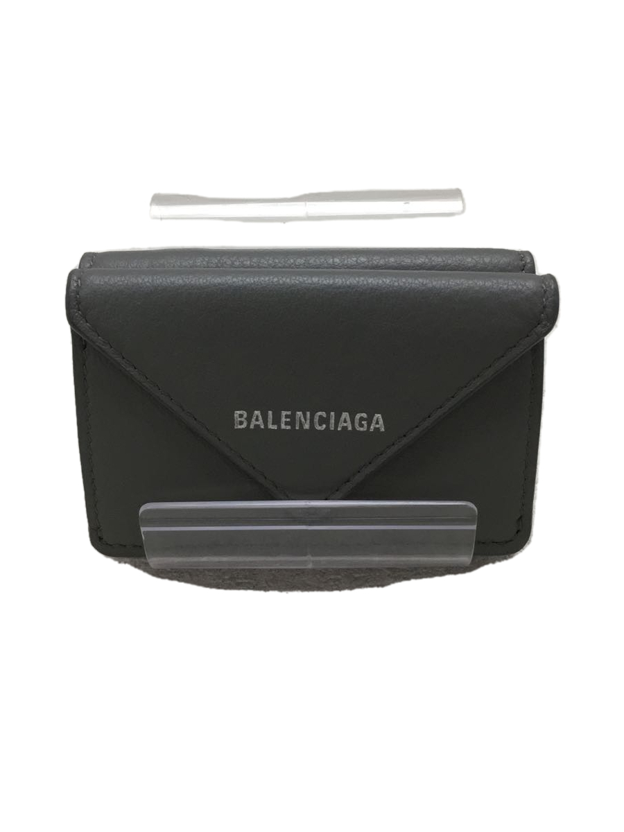 流行 BALENCIAGA◇3つ折り財布/レザー/GRY/無地 その他