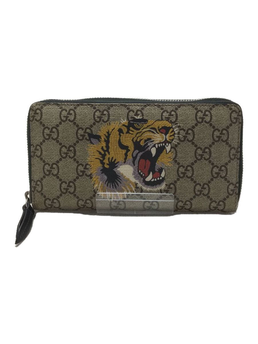 GUCCI◇GGスプリーム/タイガー/長財布/レザー/BEG/ユニセックス/451273