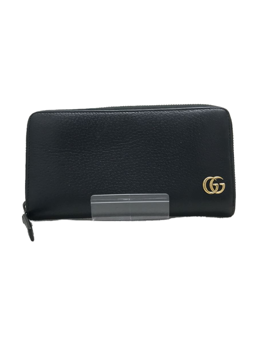 GUCCI◆長財布/レーヨン/BLK/無地/ジップアラウンドウォレット/GGマーモント