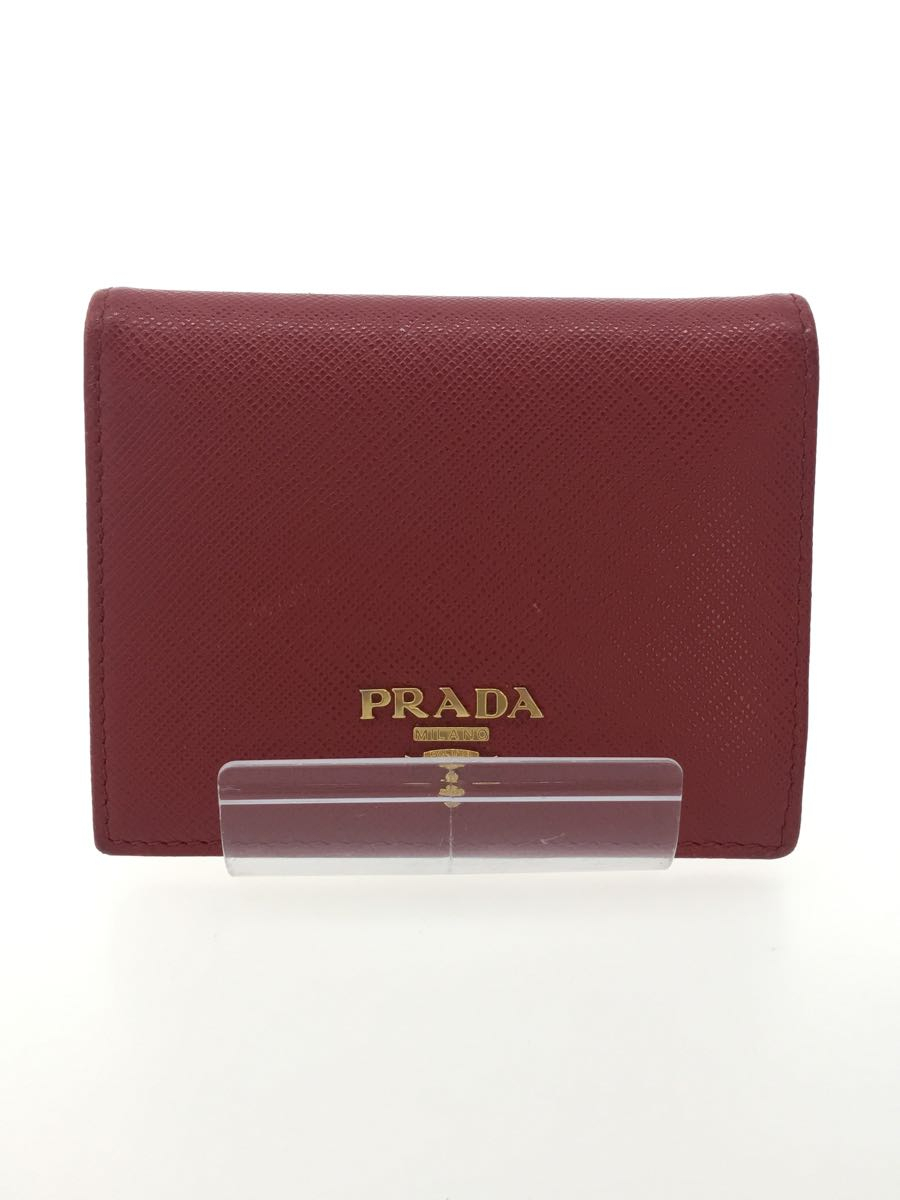 爆売り！】 PRADA◇箱付き/2つ折り財布/レザー/ボルドー/1MV204