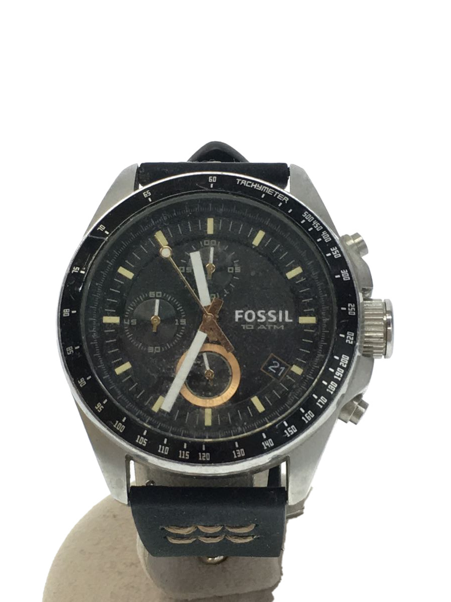 FOSSIL◆クォーツ腕時計/アナログ/レザー/BLK/BLK/SS/CH2885 251403/CH2885 251403