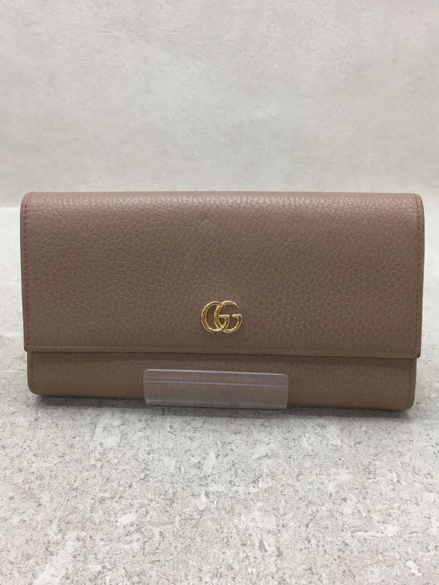 GUCCI◆456116 496085/プチマーモント/フラップ/長財布/レザー/ピンクベージュ/レディース