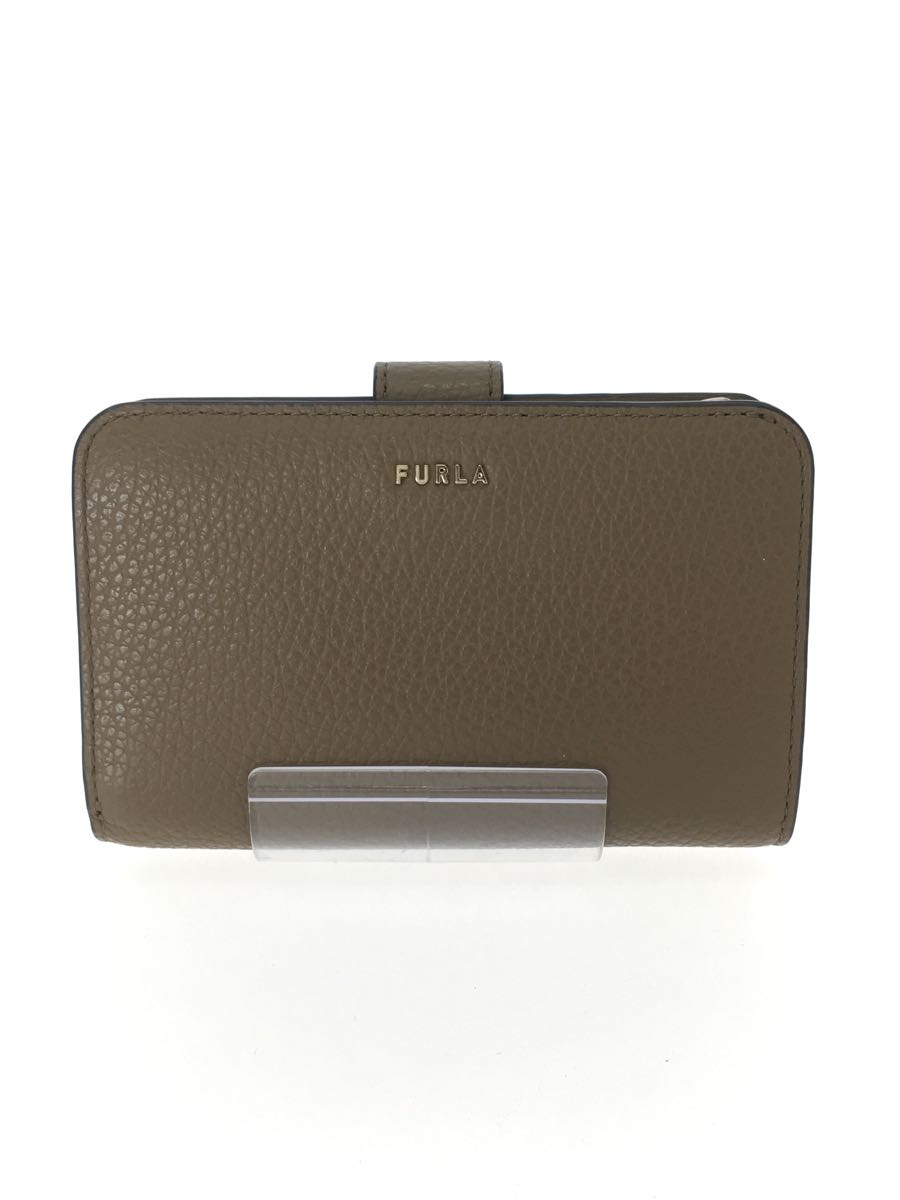 FURLA◆2つ折り財布/レザー/KHK