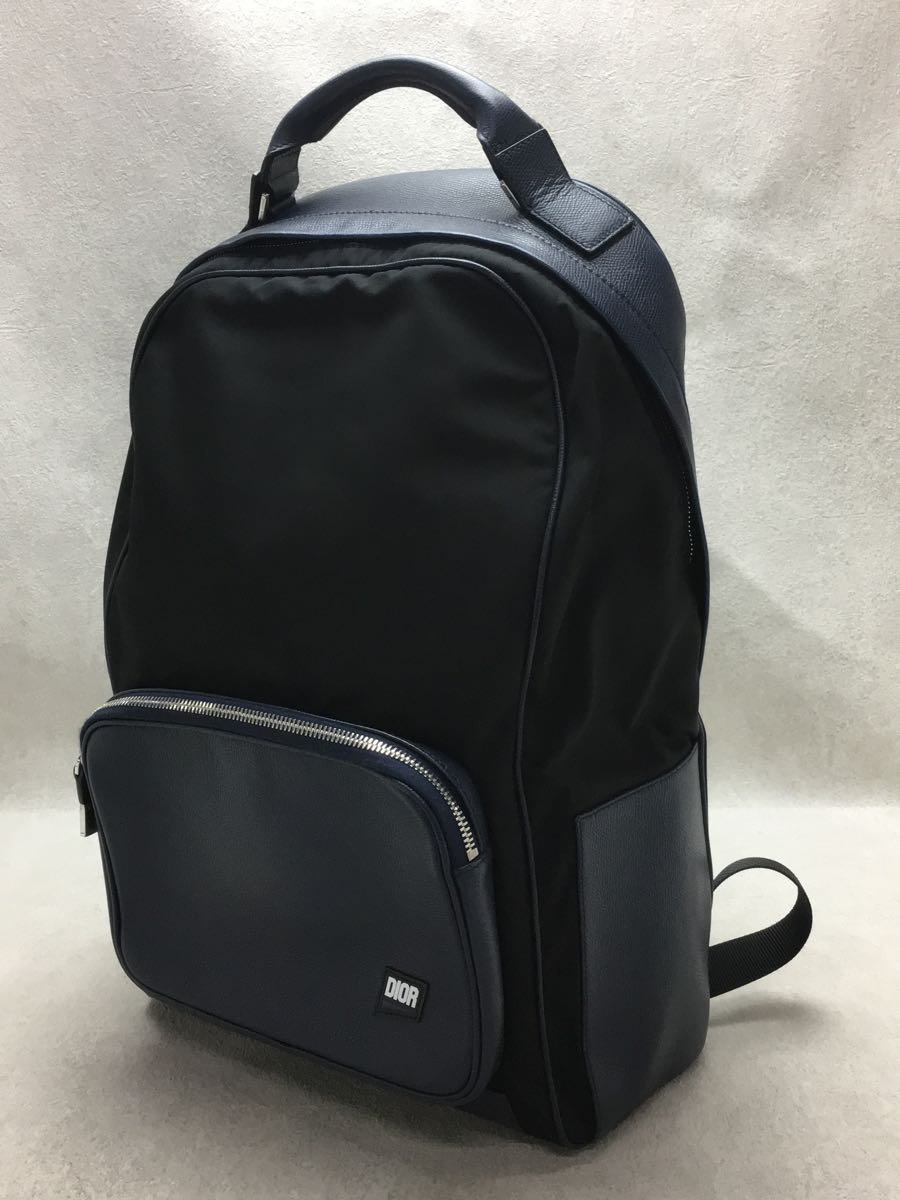 Dior HOMME◇レザーナイロン切替バッグパック/ナイロン/BLK