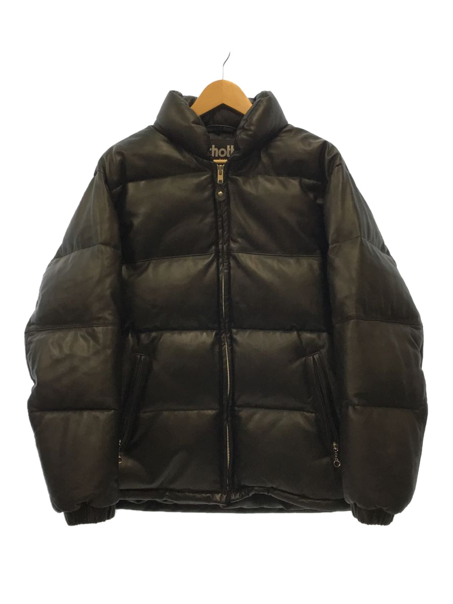 Schott☆USA製 36 着用感M位 レザーダウンジャケット 黒 ブラック