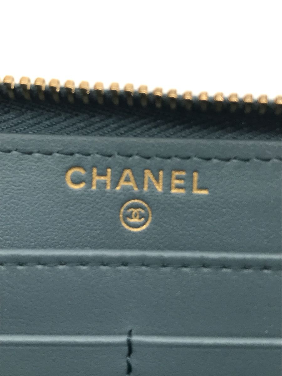 CHANEL◇ドーヴィルライン/ラウンドジップ/長財布/ツイード/BLU