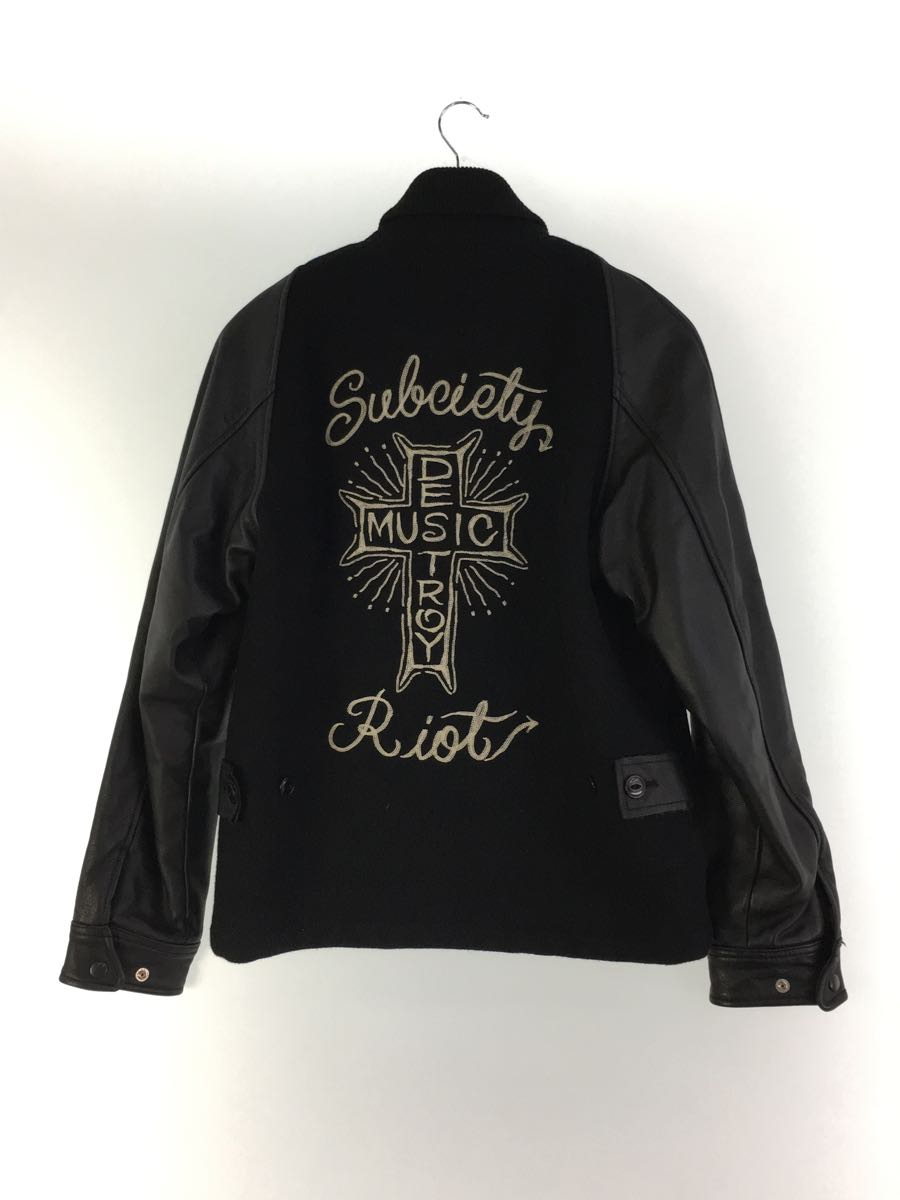 subciety◆アワードジャケット/スタジャン/M/ウール/BLK/牛革レザー_画像2