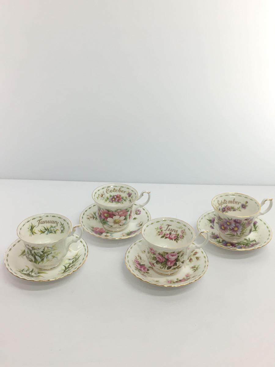 Royal Albert◆カップ&ソーサー/4点セット/WHT/COSMOS/フラワーオブザマンス/Royal Albert_画像1